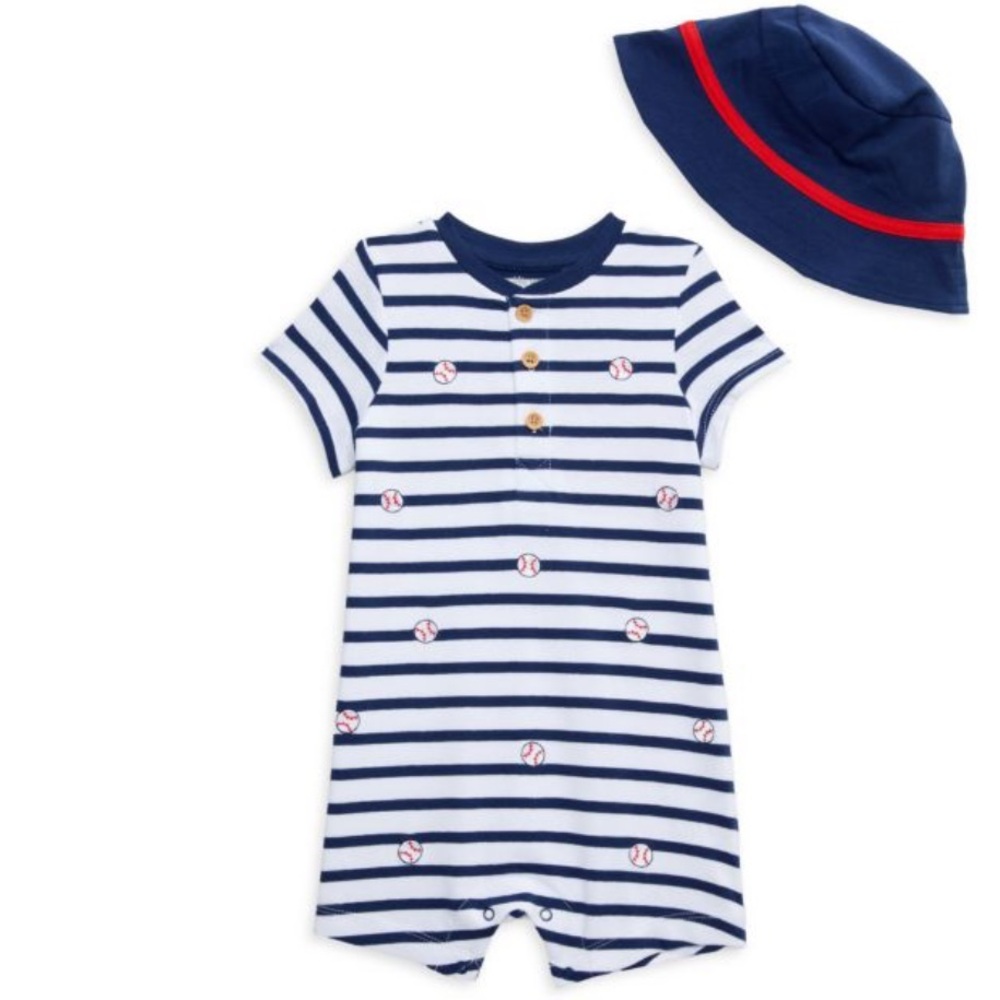 🩷 3/$20 Little Me Navy and White Striped Baby Outfit NWT 3M